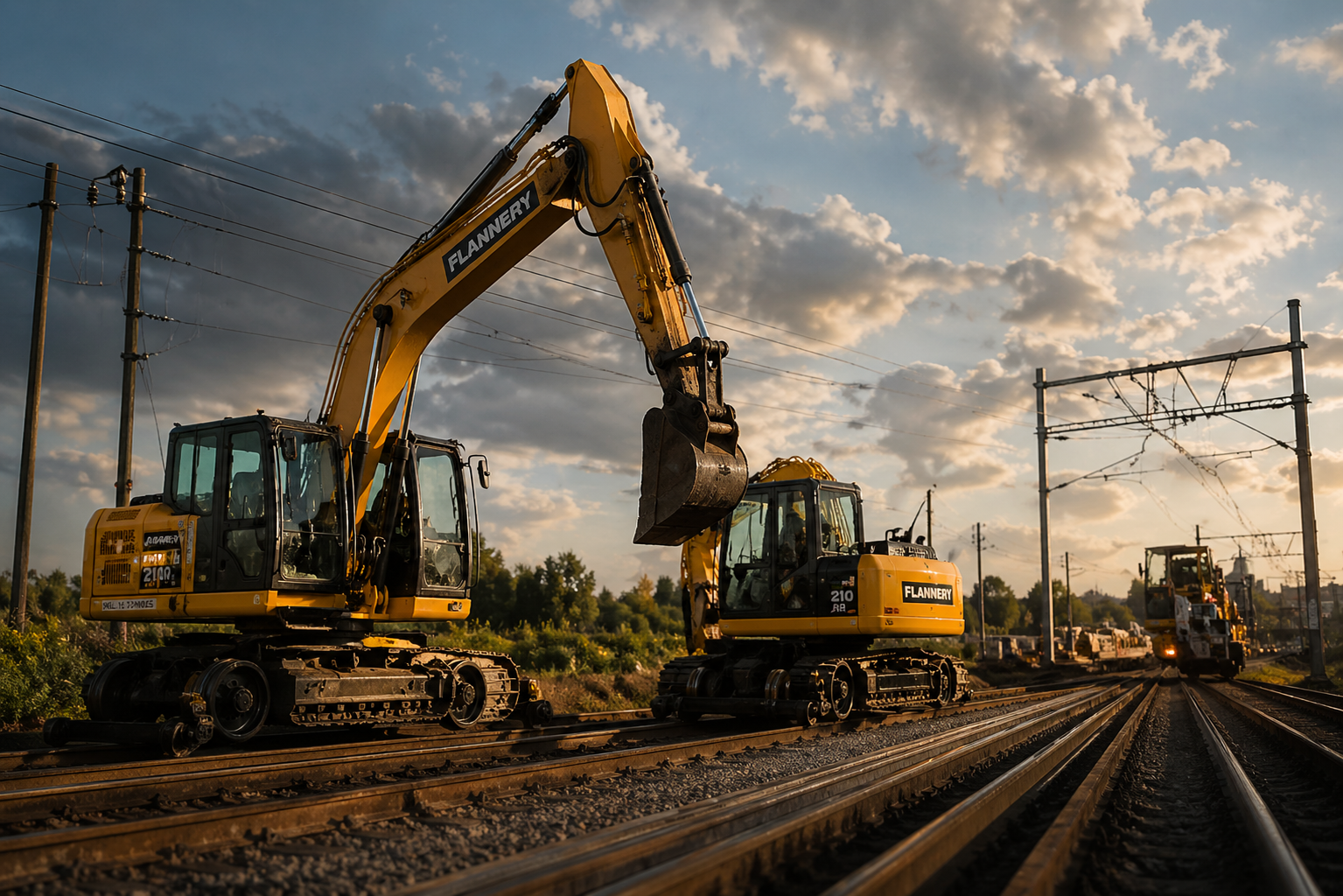 Rail engineering excavators and plant equipment with GPS tracking systems