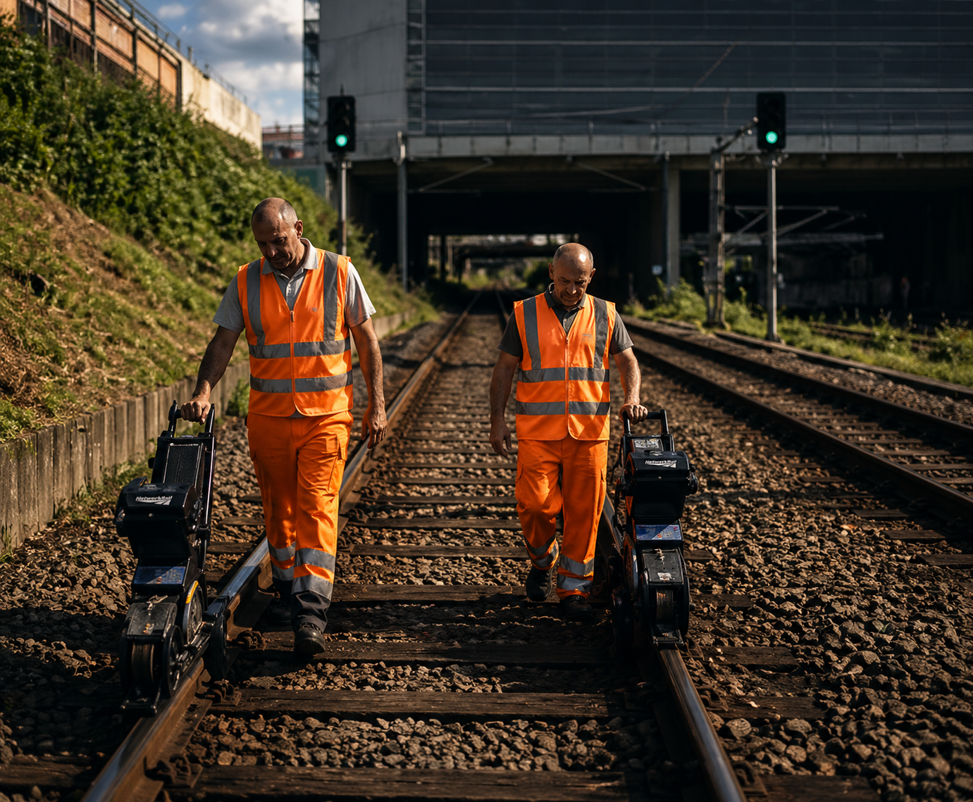 Rail track workers using connected fleet and safety technology solutions
