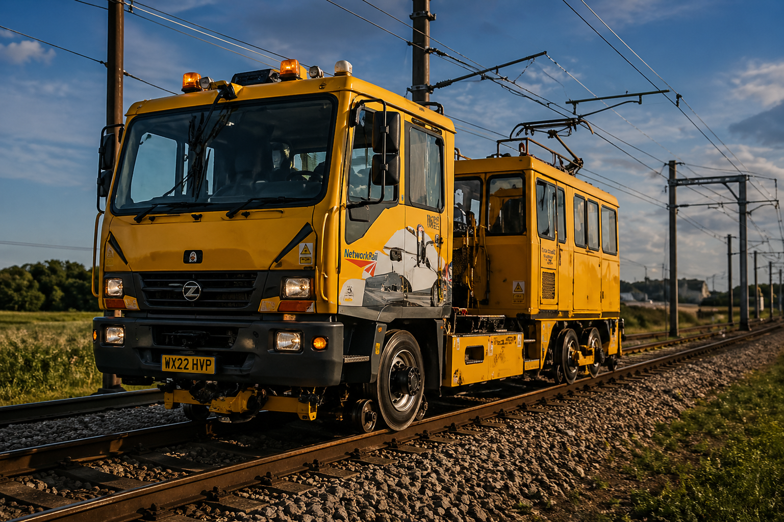 Rail maintenance fleet vehicle operating on railway infrastructure networkv