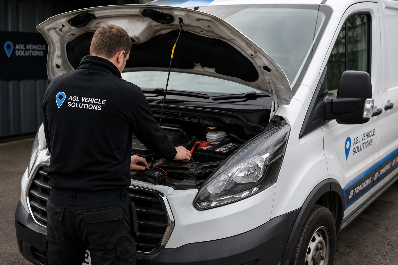 AGL Vehicle Solutions engineer carrying out a professional fleet technology installation