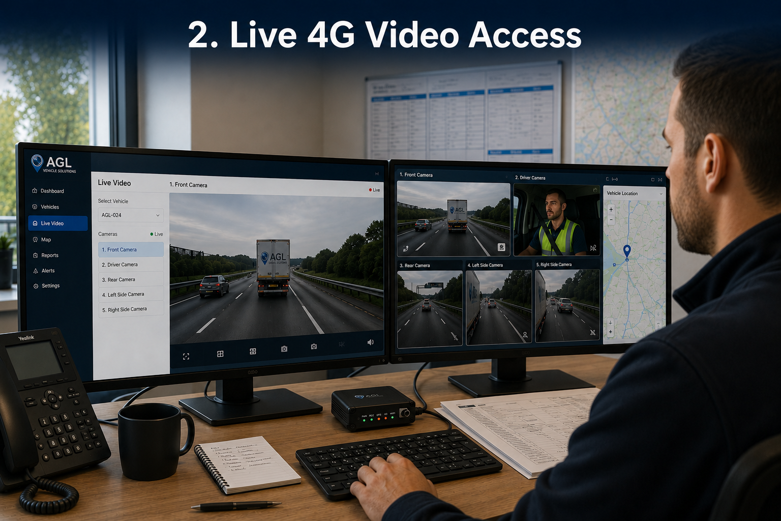 Live 4G fleet camera video access and remote vehicle monitoring system