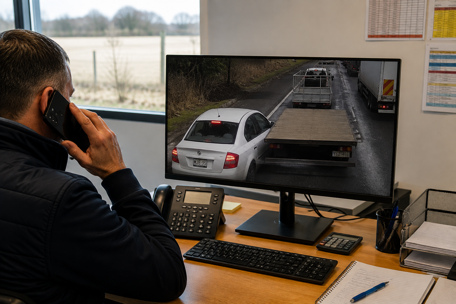 Fleet dash camera recording commercial vehicle journey footage