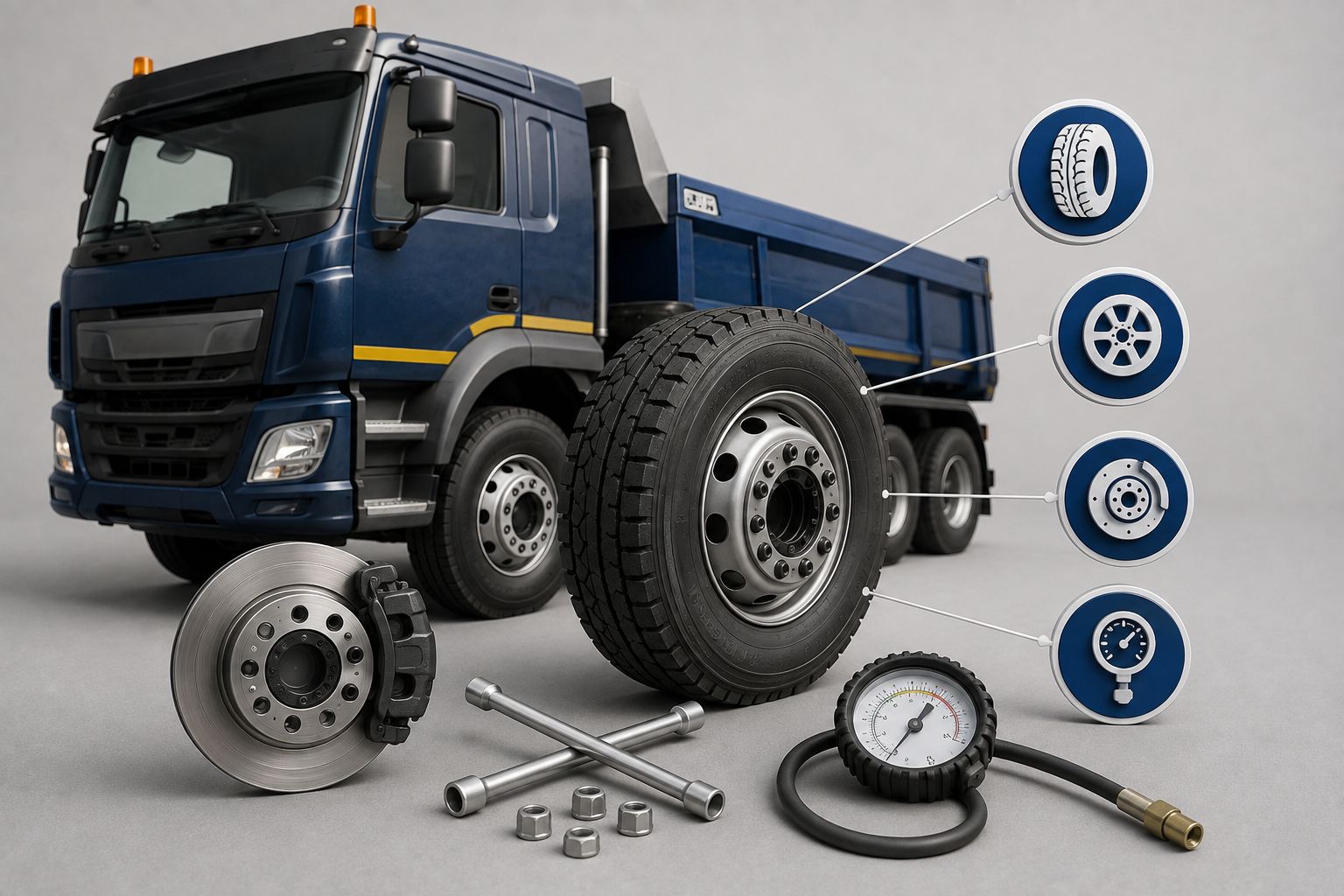 Tyres, wheels and brakes checked during a daily vehicle inspection