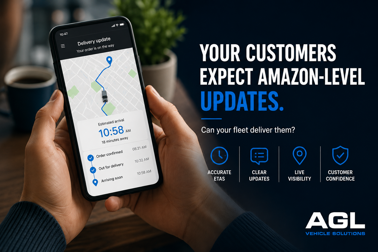 Customer tracking a vehicle delivery with live ETA updates and journey visibility.