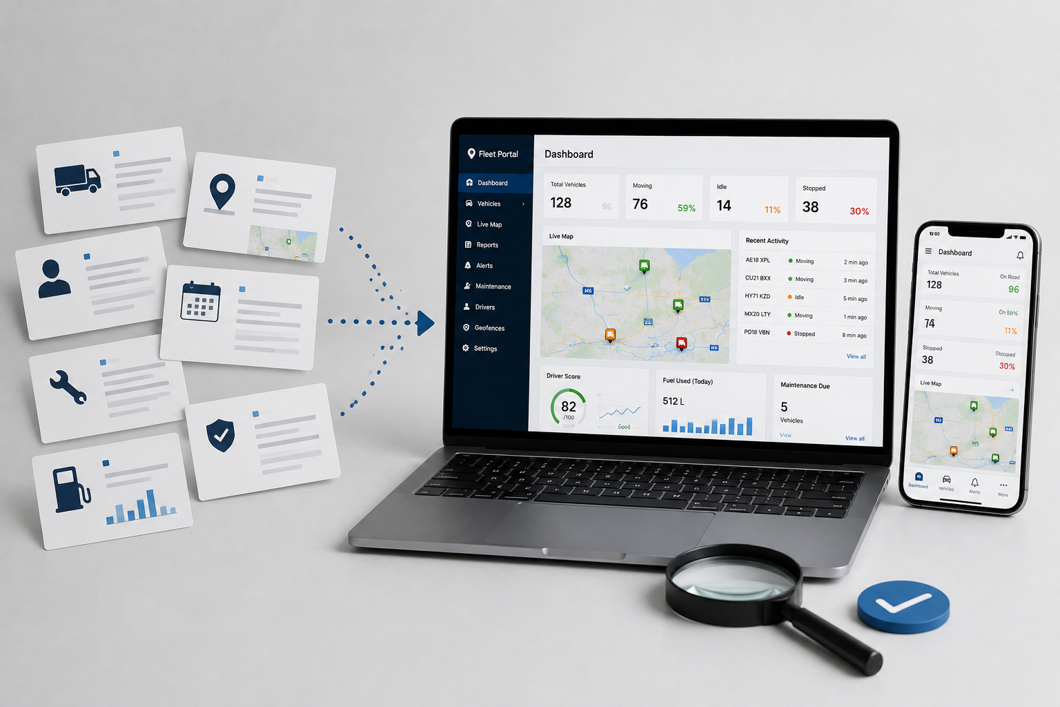 Fleet management system bringing vehicle, driver and maintenance information together
