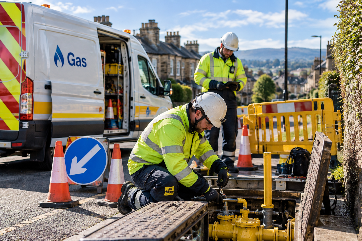 Gas network engineers working on utility infrastructure