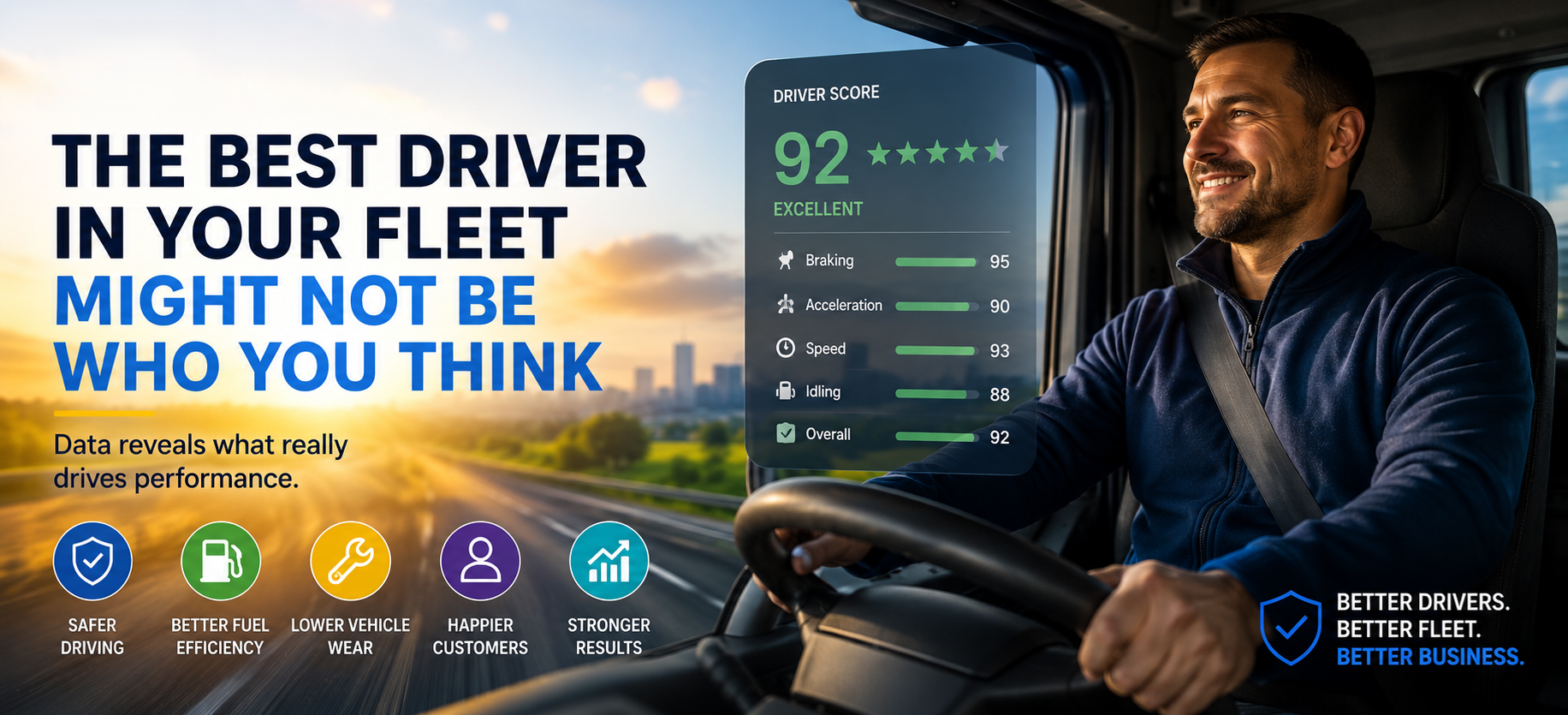 Fleet driver score dashboard showing how data identifies high-performing drivers.