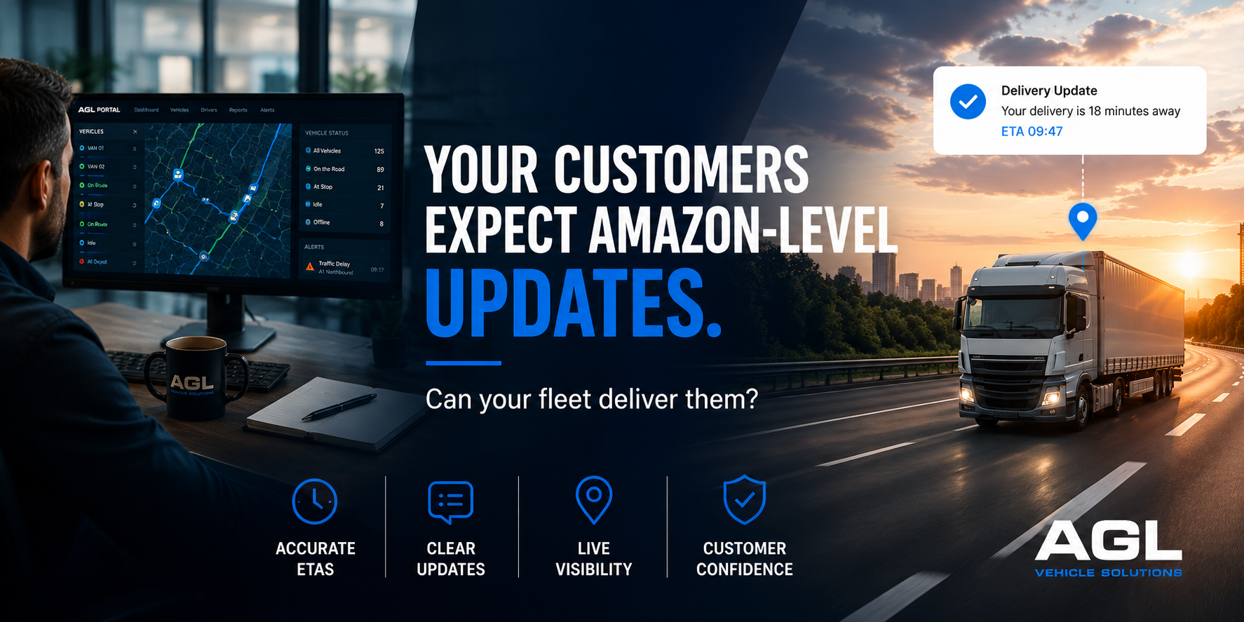 Fleet management dashboard providing live updates and customer delivery visibility.