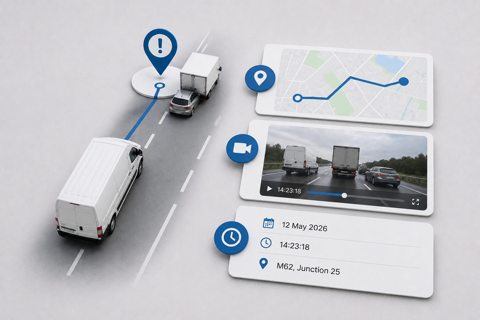 Fleet incident evidence showing vehicle location, journey data and camera footage