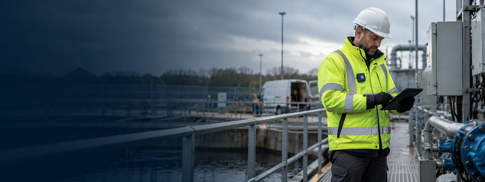 Lone worker using AGL safety technology while working alone in an industrial environment