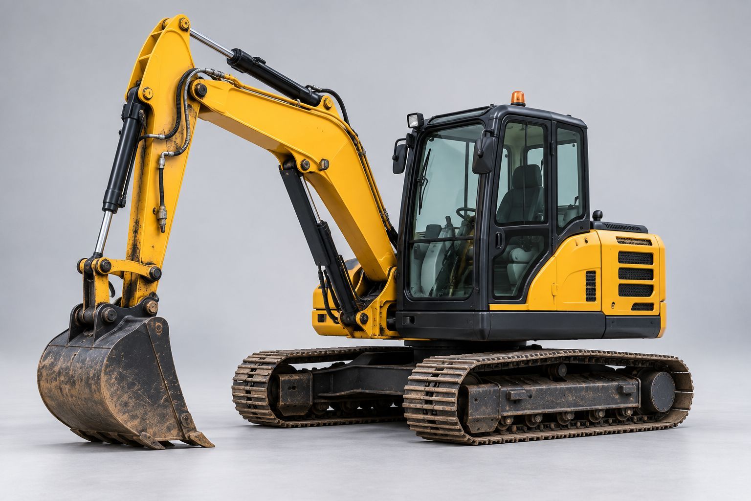 Plant excavator showing suitable discreet mounting areas for an AGL MagTrack+ tracker.