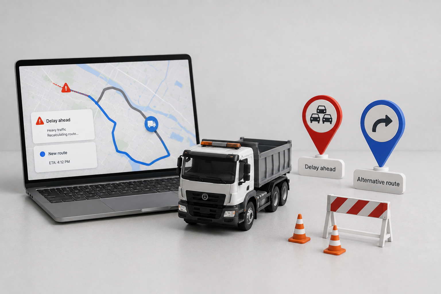 Fleet tracking showing traffic delays and an alternative route