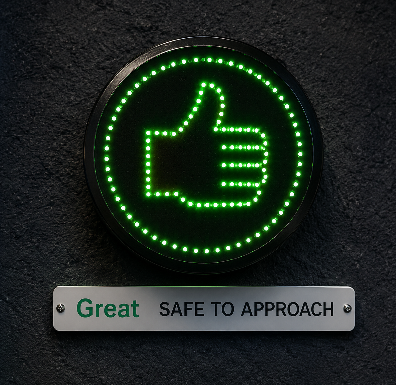 Green HFR thumbs up indicator showing safe to approach heavy vehicle