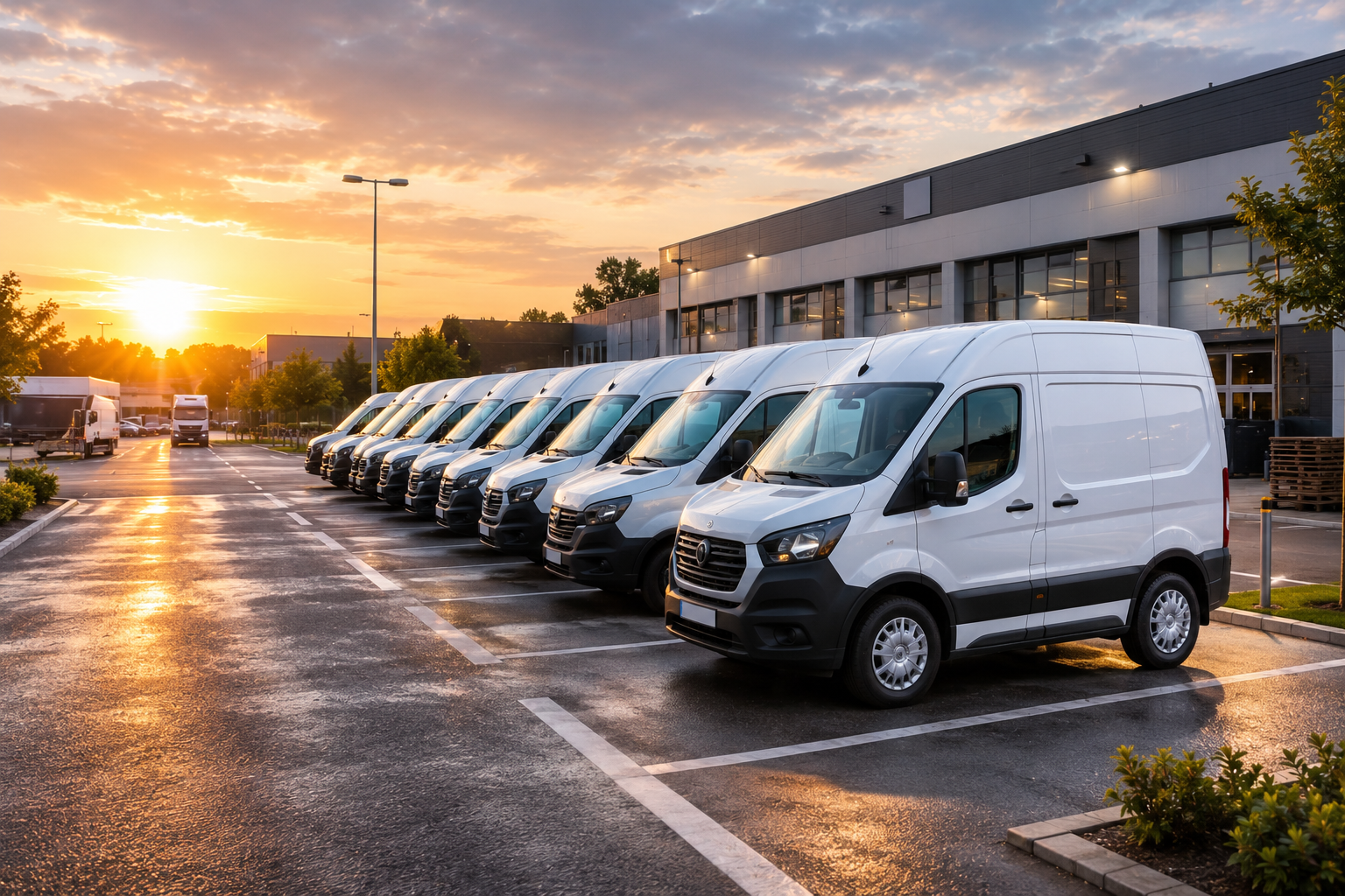 Commercial van fleet parked with AGL vehicle tracking and telematics solutions