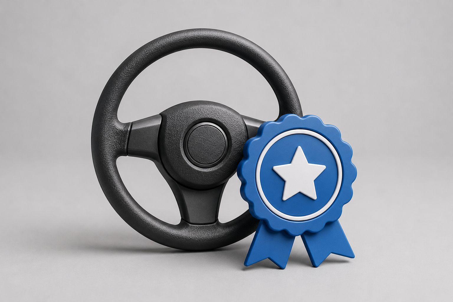 Steering wheel and award symbol representing recognition of good driver performance.