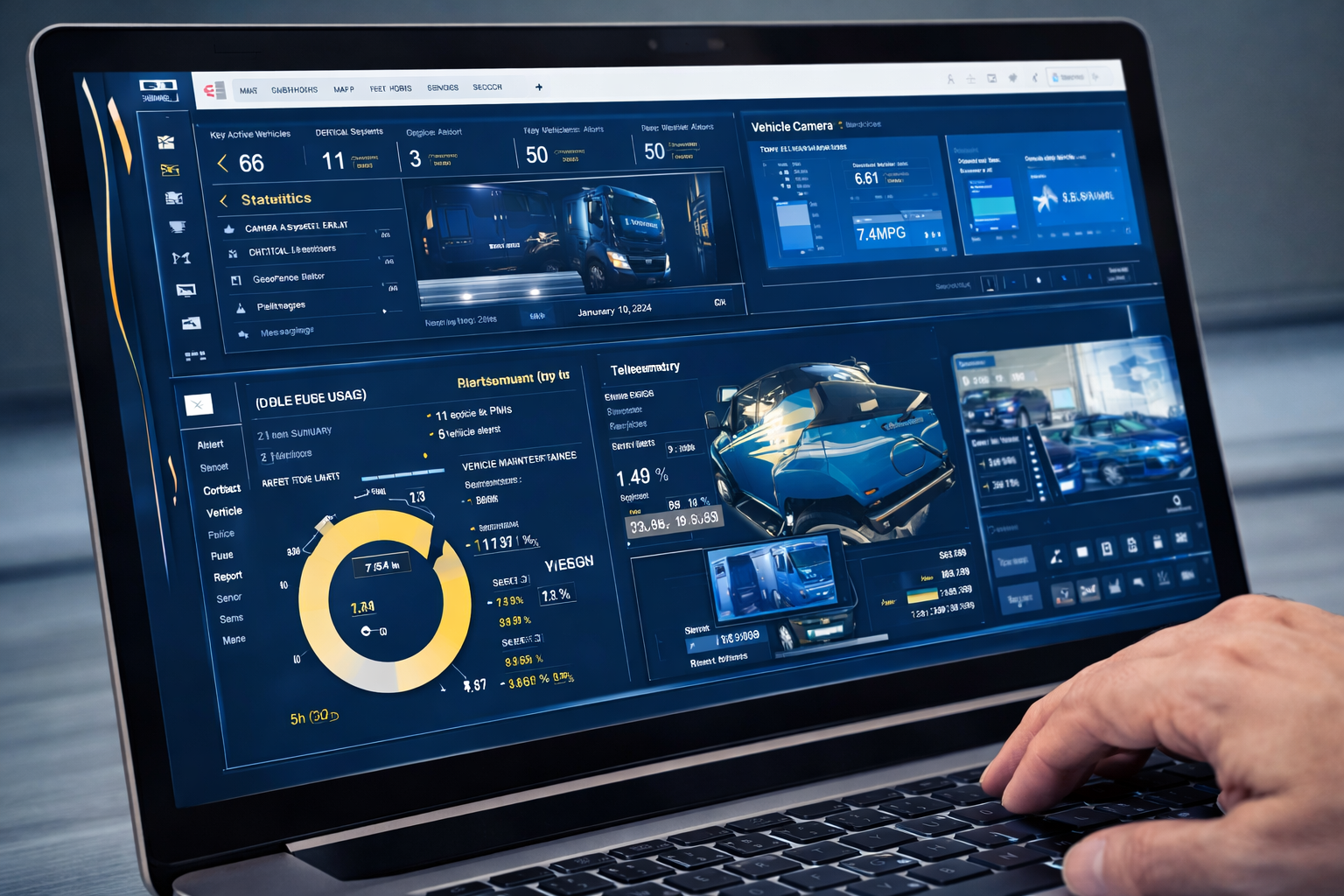 Fleet management dashboard showing live vehicle tracking and telematics analytics