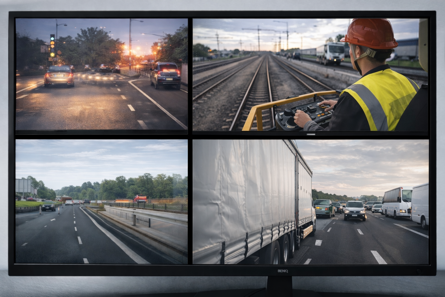 Multi-camera fleet video footage displayed on AI vehicle camera monitoring system