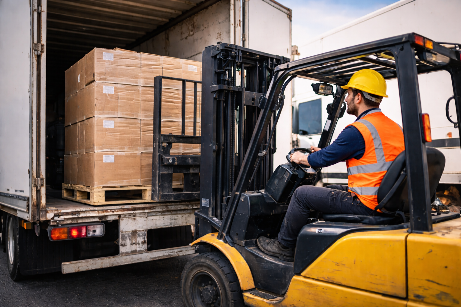 Warehouse forklift operator using fleet safety and lone worker protection systems