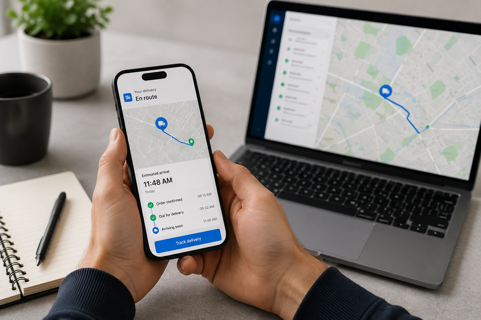 Customer tracking a vehicle delivery with live ETA updates and journey visibility.