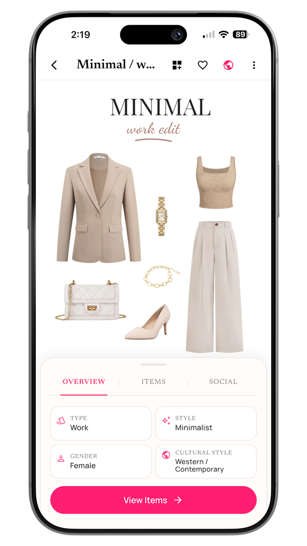 A saved outfit displayed in the Alamoda outfit creator.