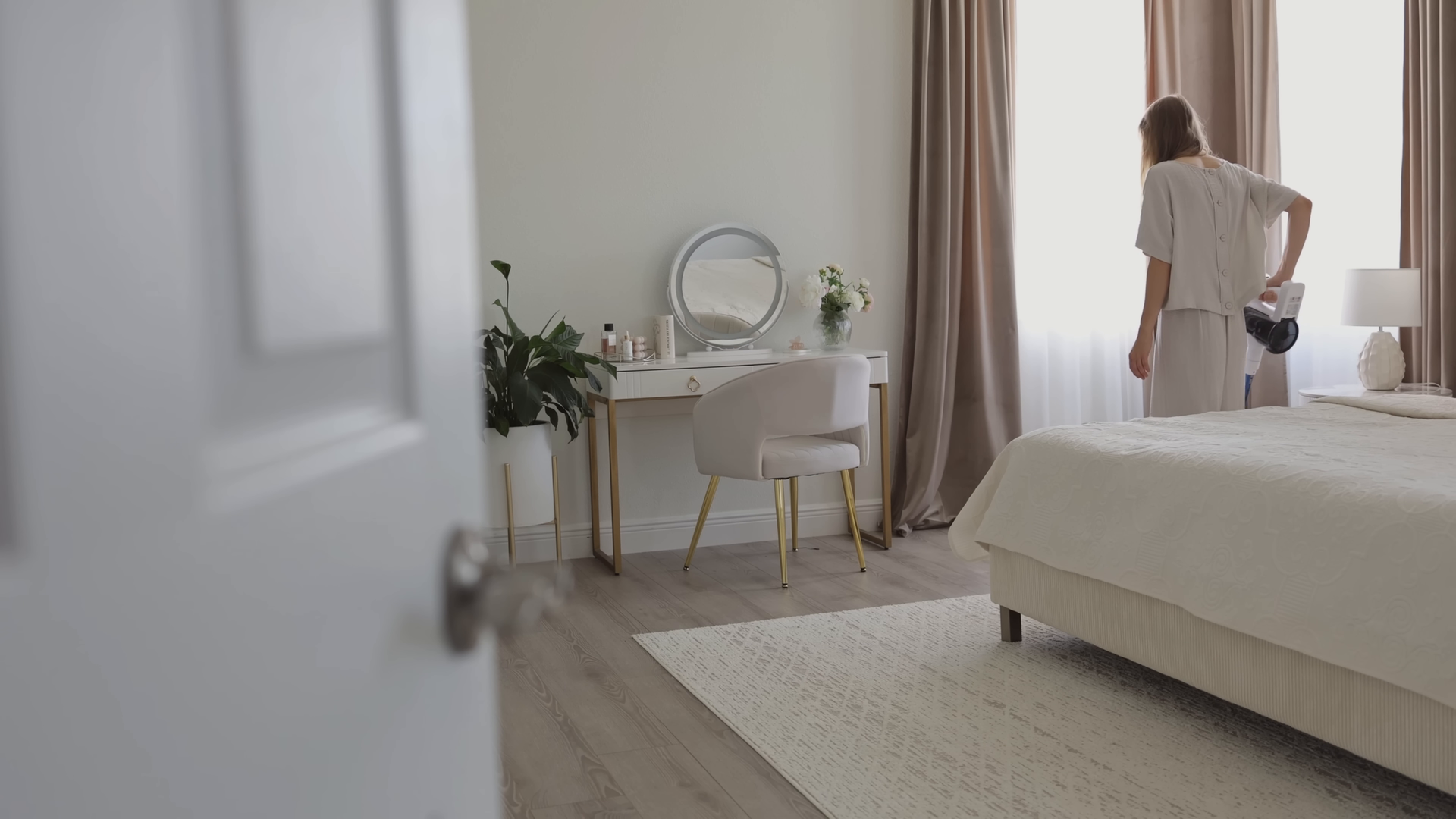 Professional house cleaner at work in a bright Bowery Manhattan home