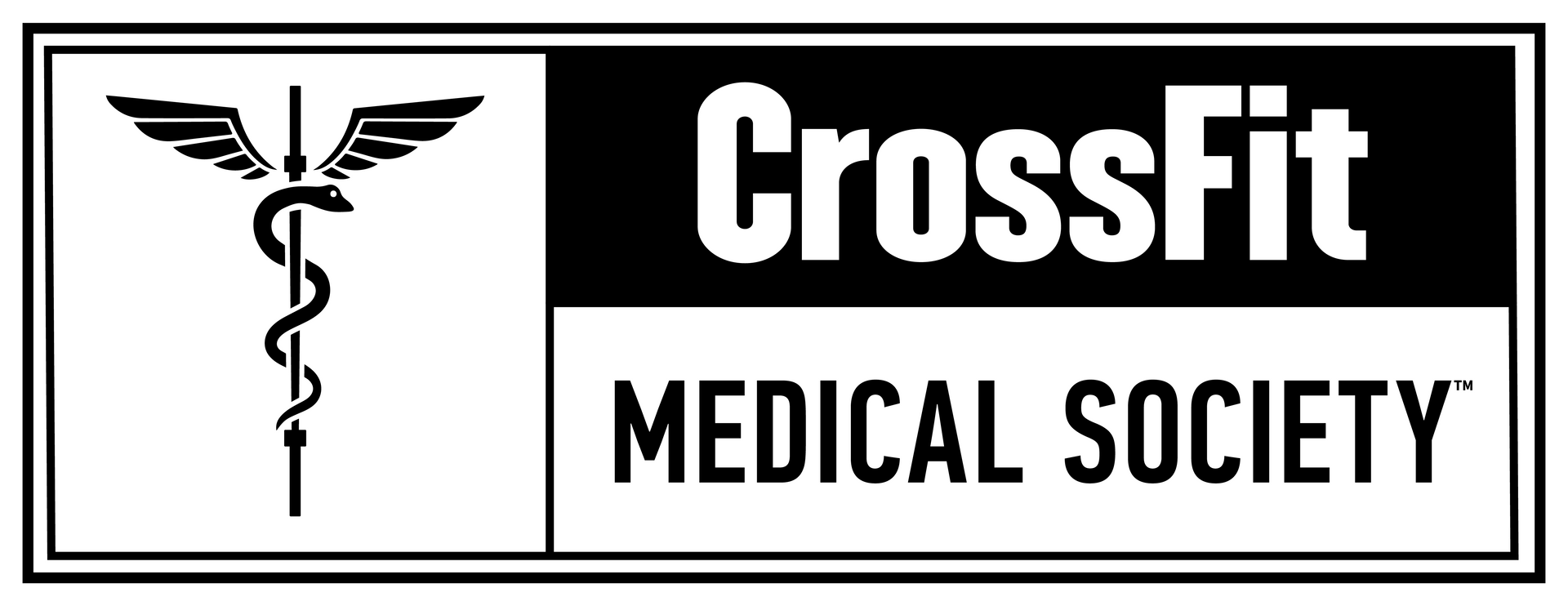 Logo for CrossFit Medical Society with a caduceus symbol and text.