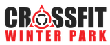 Logo for CrossFit Winter Park: Black text "CROSSFIT" with red emblem, and red text "WINTER PARK".