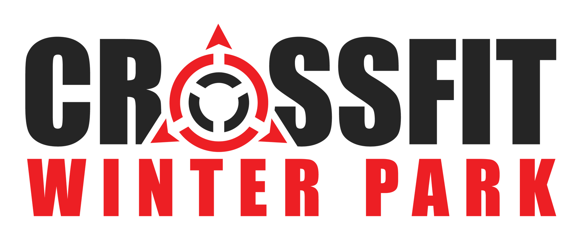 Logo for CrossFit Winter Park: Black text "CROSSFIT" with red emblem, and red text "WINTER PARK".