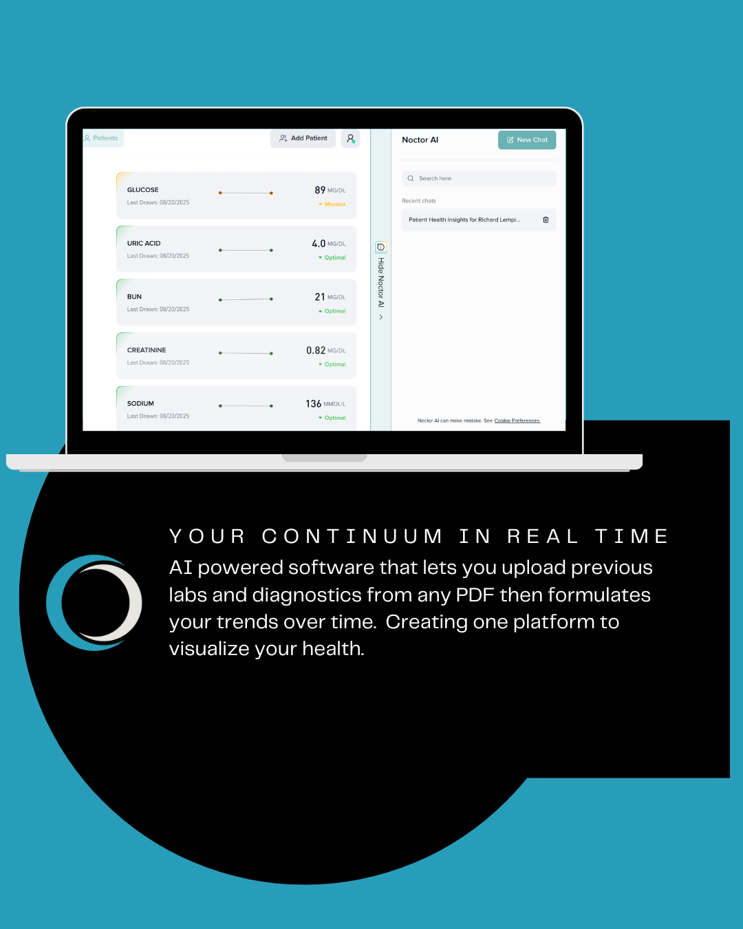 Laptop displaying health data. Text: