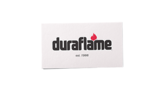 A white card with the brand name duraflame on it established 1986