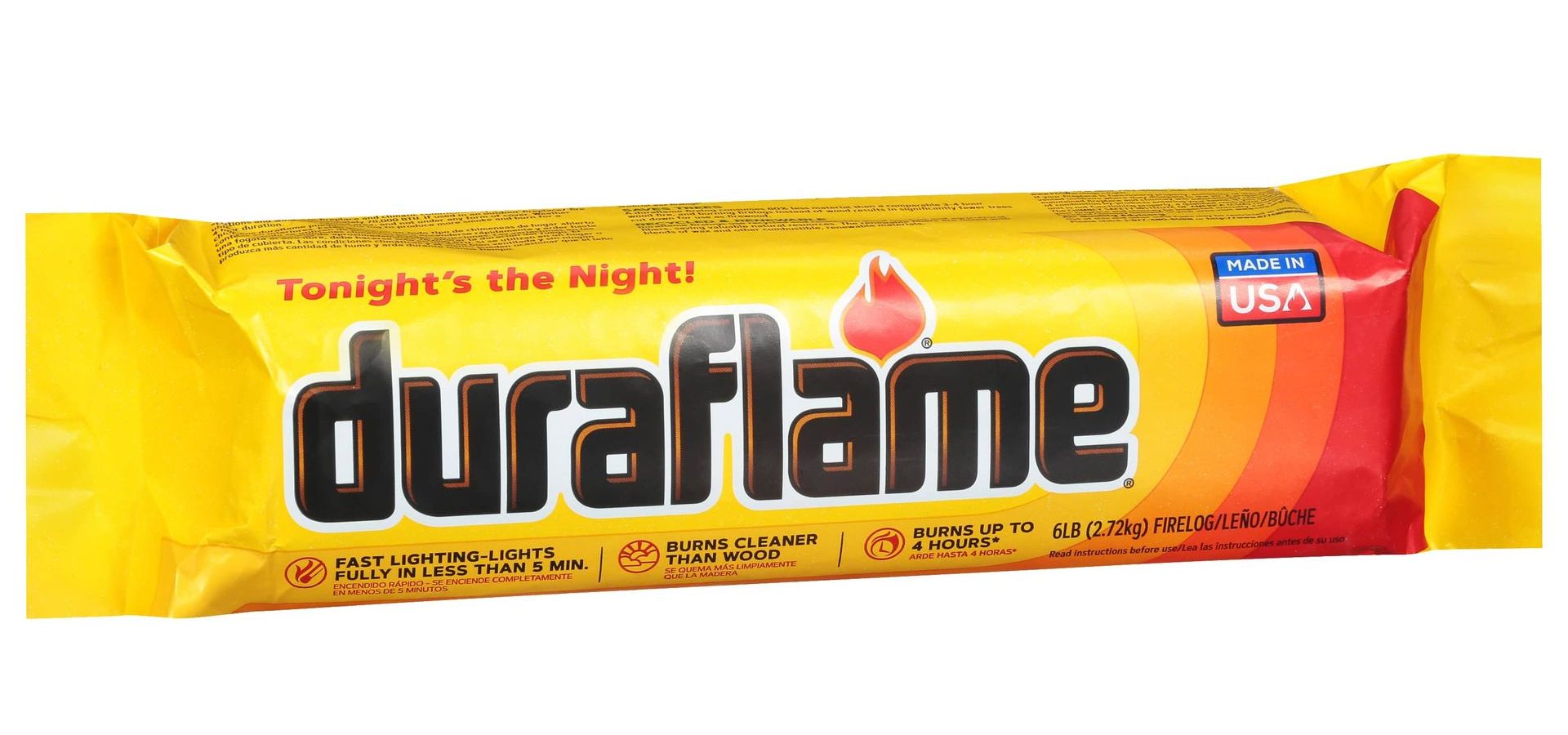 duraflame 6lb fire log, firelog for fireplace, made in the usa, firewood alternative, firelogs near me