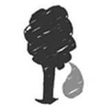 A black and white drawing of a tree with a drop of oil coming out of it.