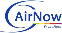 AirNow Local Air Quality Index A blue and white logo for airnow enviroflash.