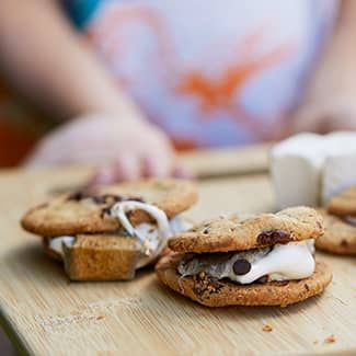 s'mores made with chocolate chip cookies and marshmallows 