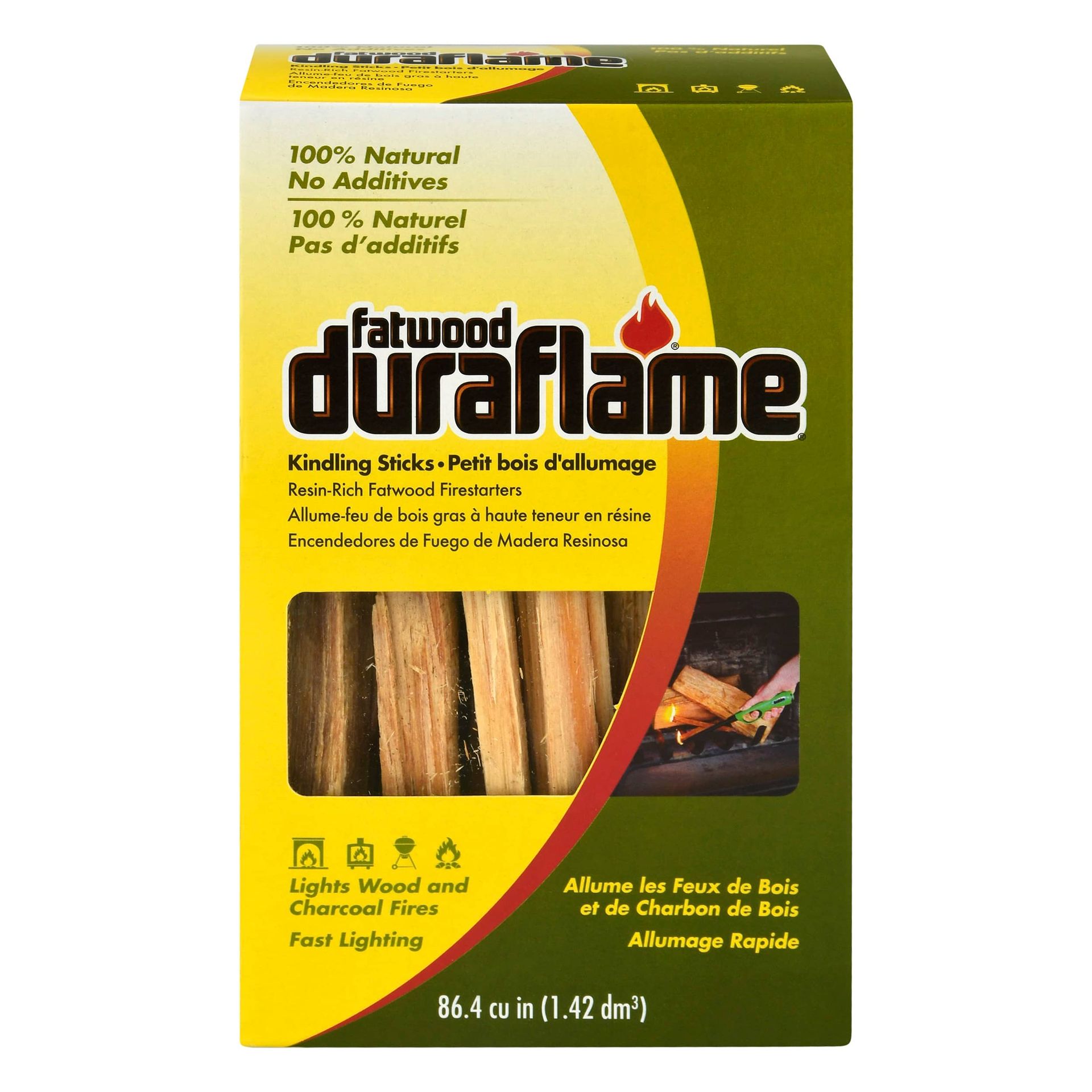 A box of duraflame fatwood real wood kindling sticks firewood starter fire starter sticks, real wood fire starters for wood fires, fire starter near me