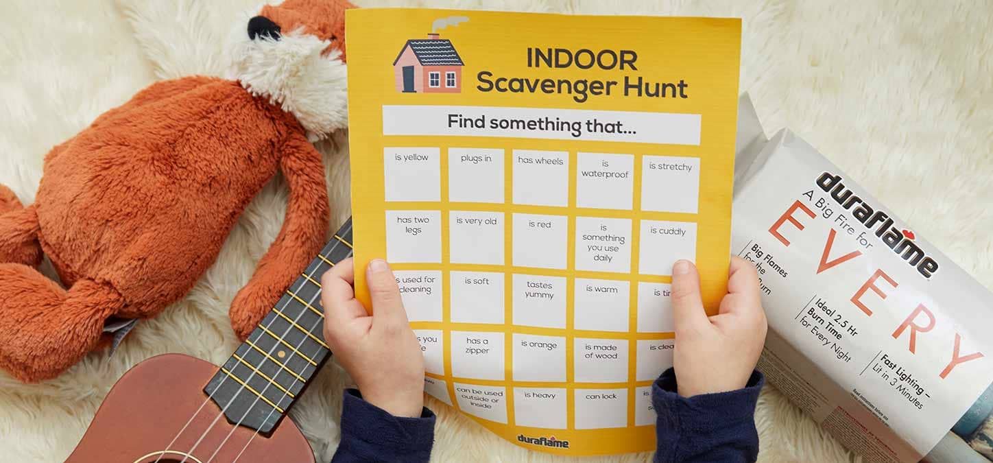 A child is holding a indoor scavenger hunt