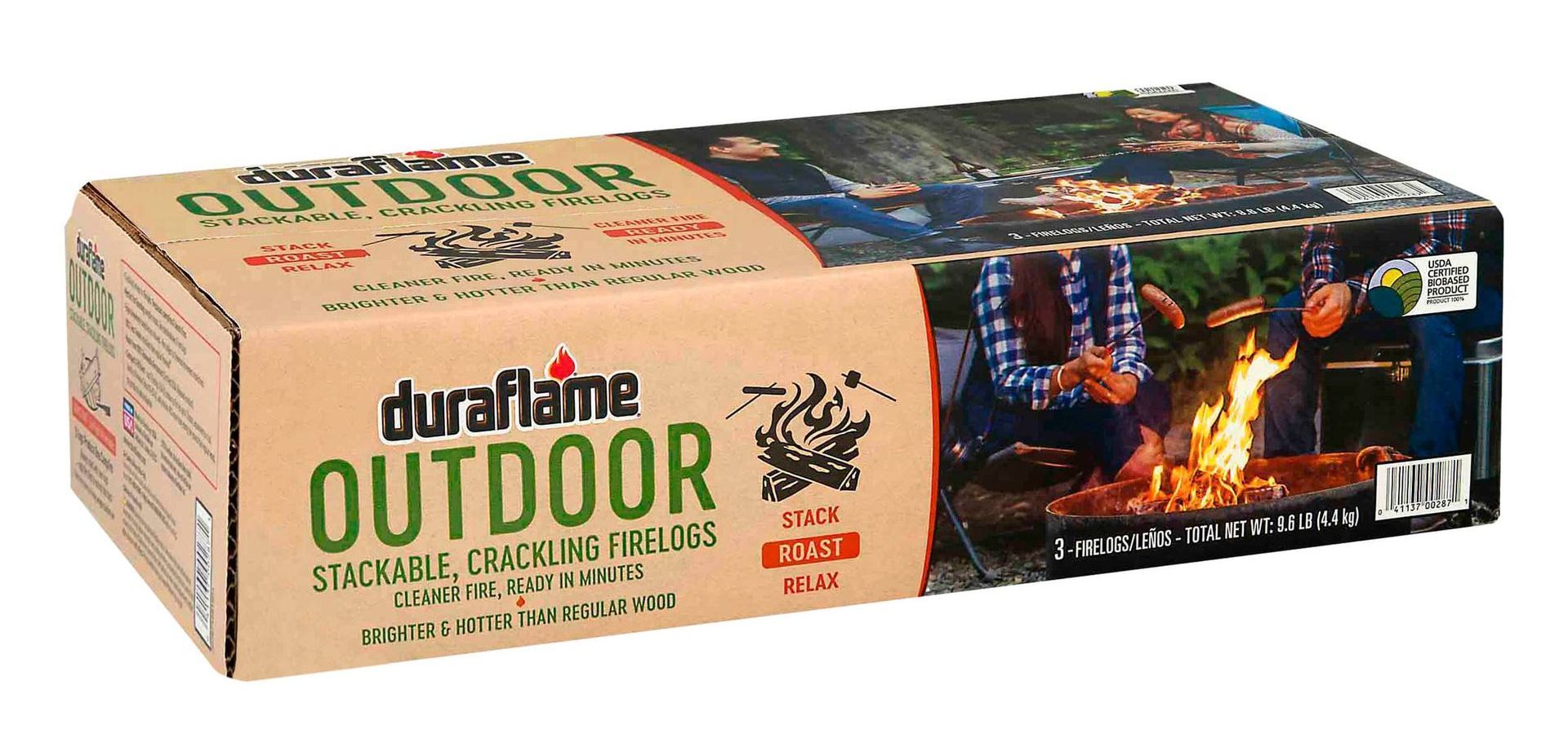 A case of duraflame outdoor firelogs, campfire logs, outdoor firelogs, fire logs for fire pit, logs for camping, campfire roasting logs, s'mores, firewood alternative, firelogs near me