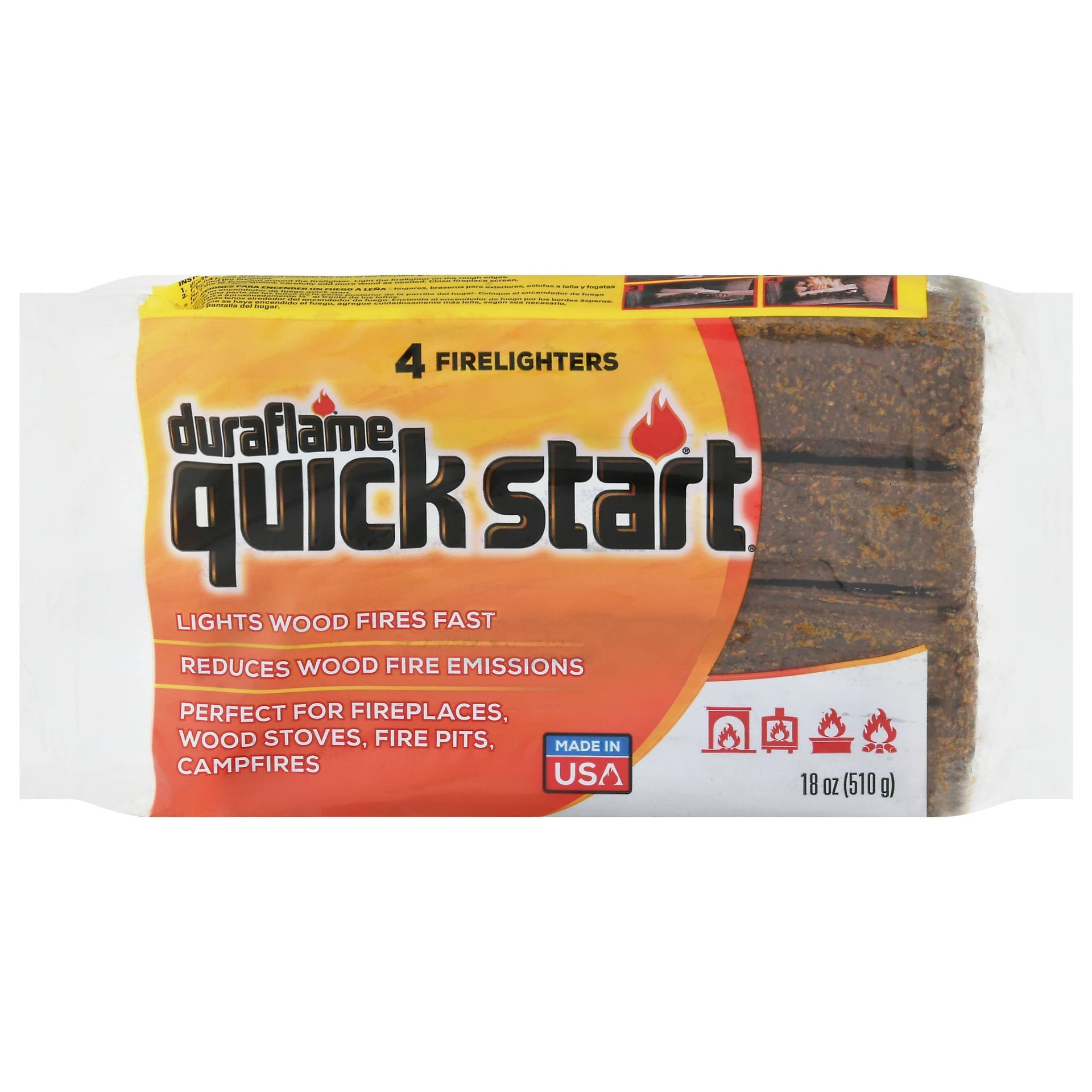 A package of 4 duraflame quick start firewood starter, fire starters for camping; fire starters for fireplace, fire starter near me