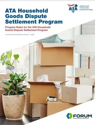 Cover of a dispute resolution program document with stacked moving boxes and a potted plant.