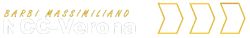 Logo per Barbi Massimiliano NCC-Verona con testo bianco e oro e tre simboli a forma di freccia dorata.