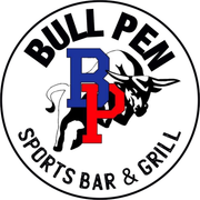A logo for a sports bar and grill with a bull on it.