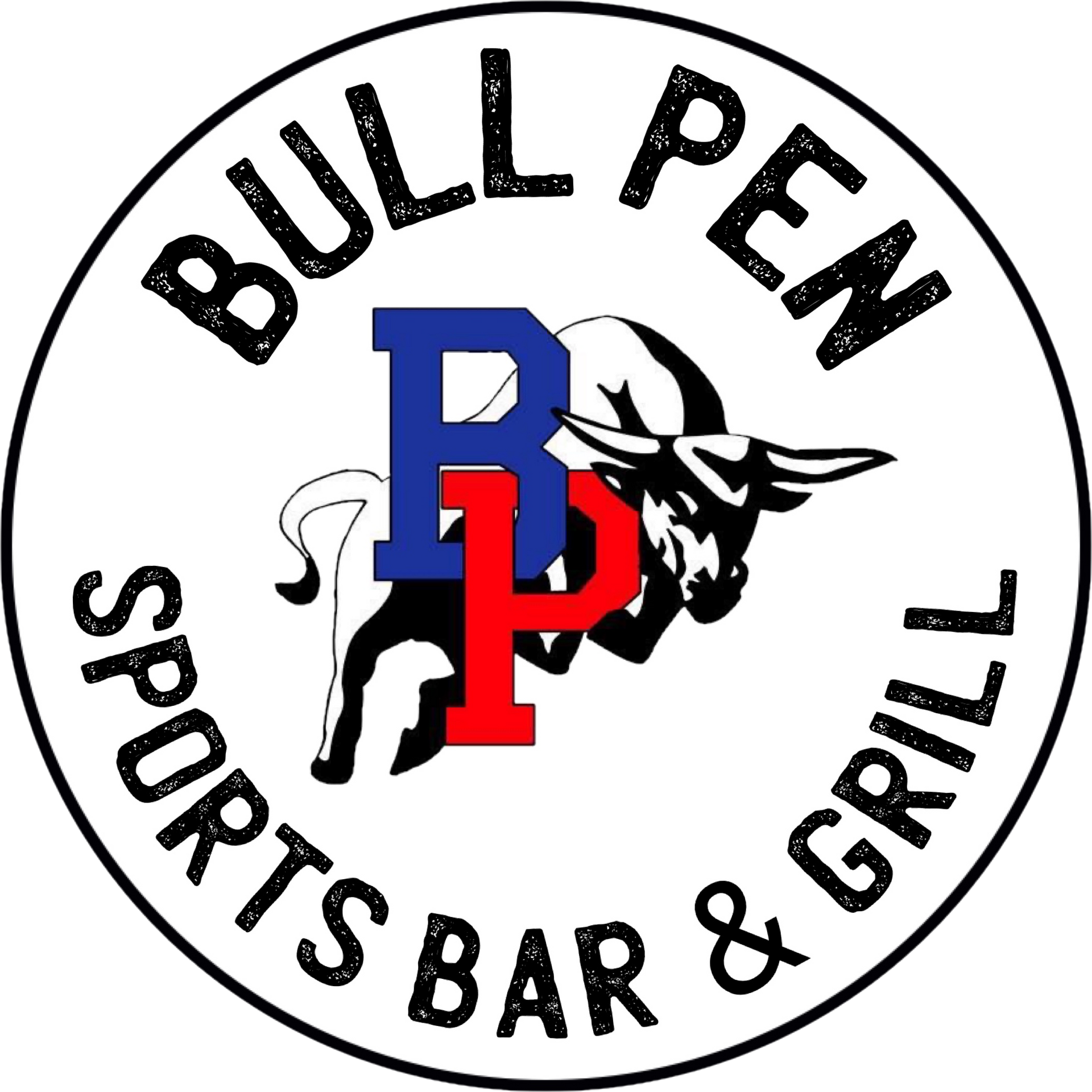 The logo for bull pen sports bar and grill