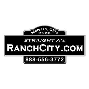 Logo for Ranch City in Malvern, Ohio. Black and white, with the website address and phone number.