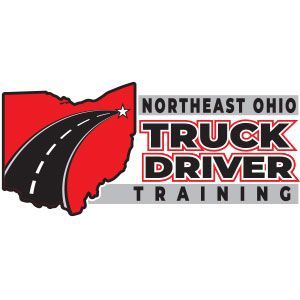 Logo for Northeast Ohio Truck Driver Training. Red Ohio outline with road graphic and text.