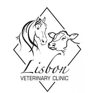 Logo for Lisbon Veterinary Clinic: Horse and cow within a diamond frame. Text below reads “Lisbon Veterinary Clinic.”
