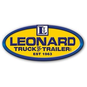 Logo for Leonard Truck & Trailer, a company established in 1963. Features blue, yellow, and white text.
