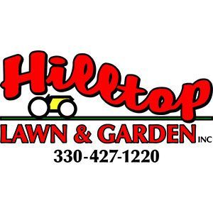 Hilltop Lawn & Garden logo: Red script