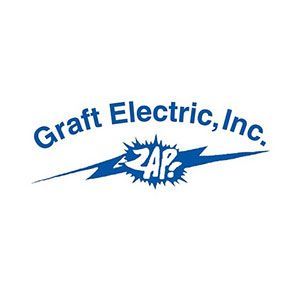 Graft Electric, Inc. logo: Blue text and lightning bolt over