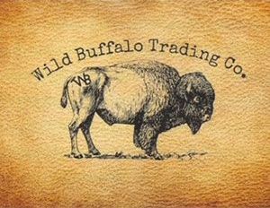 Wild Buffalo Trading Co. logo: a drawing of a buffalo on tan leather with text