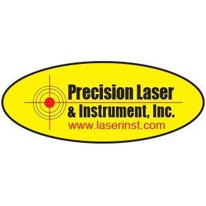 Logo for Precision Laser & Instrument, Inc., featuring text and a target graphic on a yellow oval.